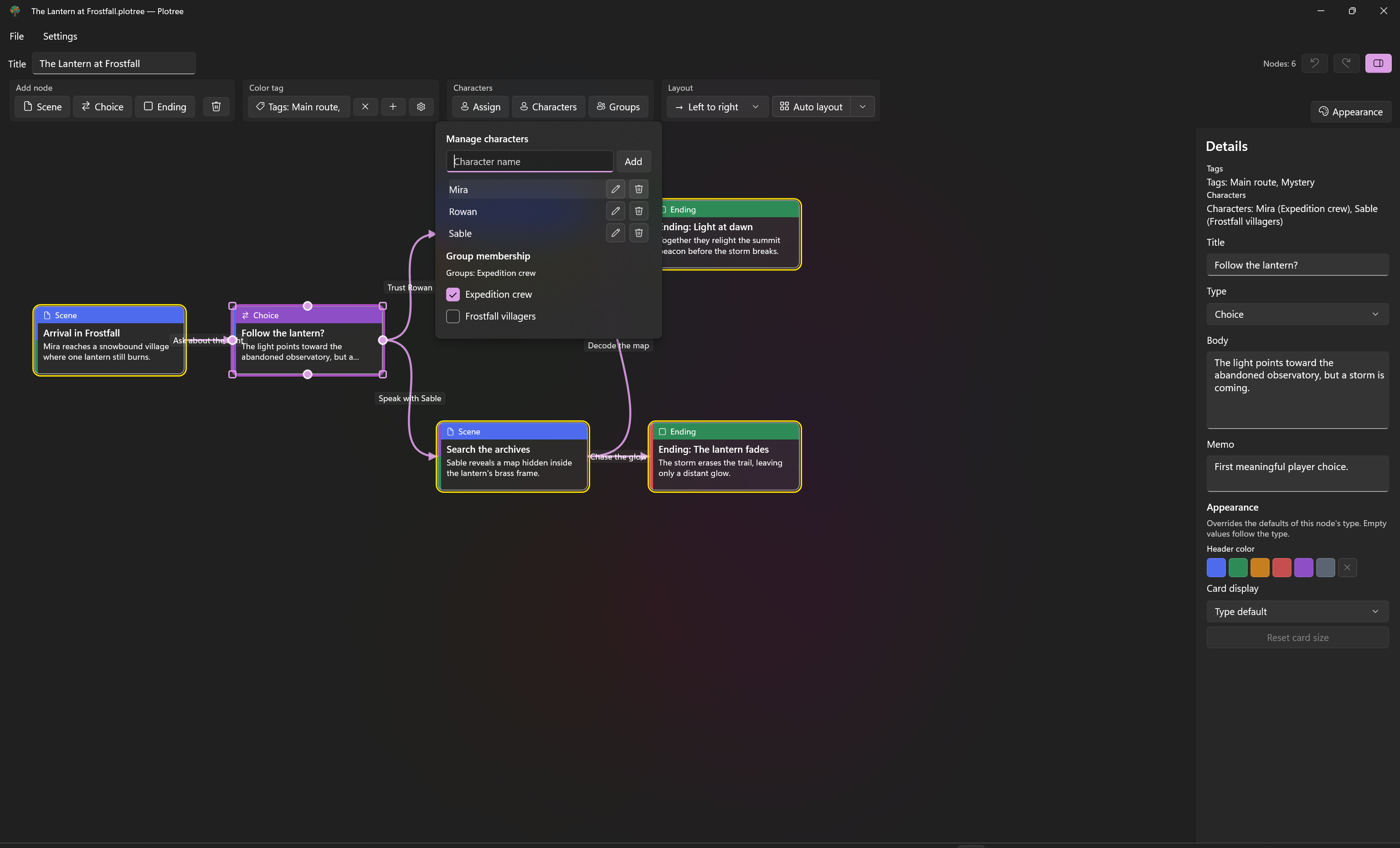 Managing characters and group membership
