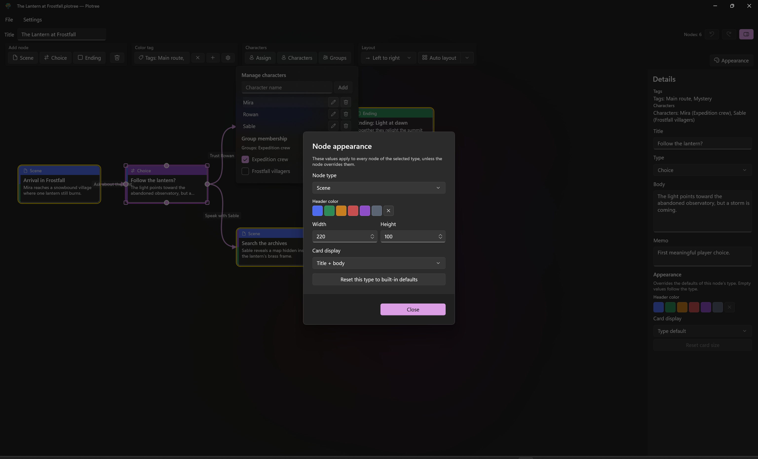 Configuring node appearance